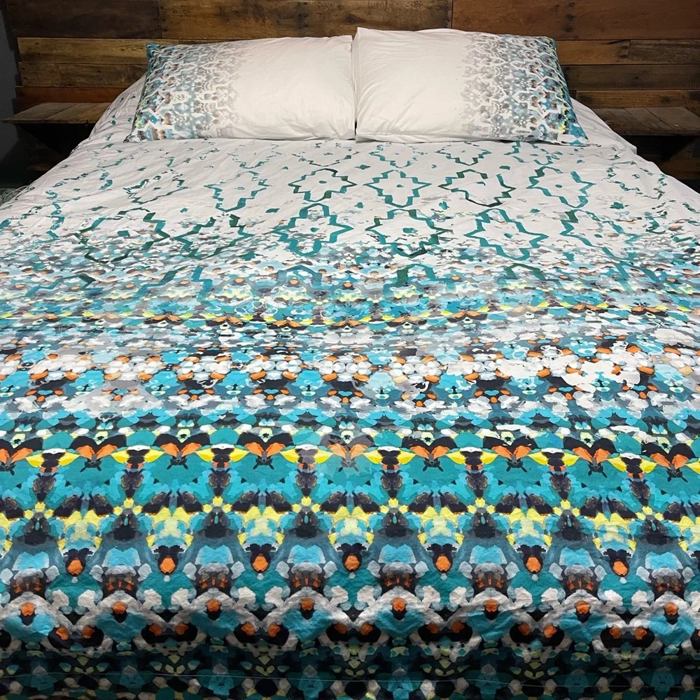 West Elm Organic Cotton Full/Queen Duvet Cover + 2 Shams, Multicolored